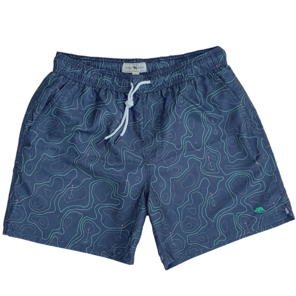 Men's Navy Topographic Print Swim Board Shorts